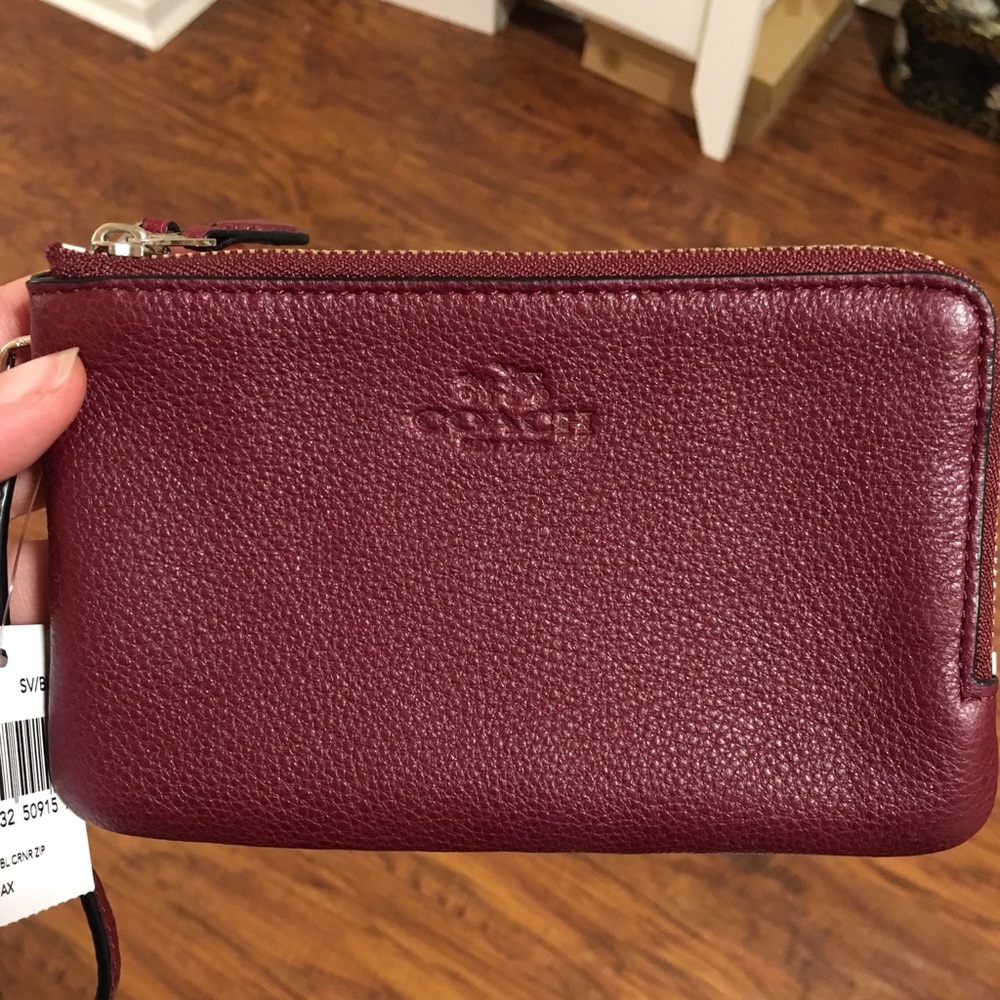 Coach leather double zip wristlet